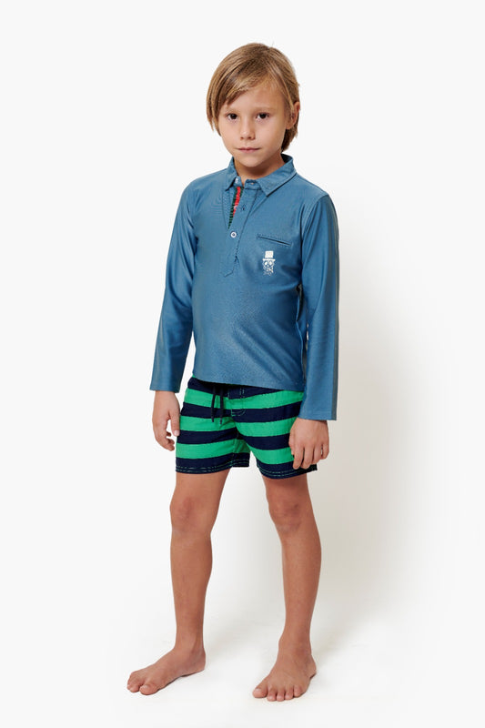 UPF 50+ Kids Beach Wear Polo Shirt - Blue