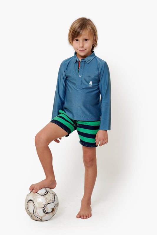 UPF 50+ Kids Beach Wear Polo Shirt - Blue