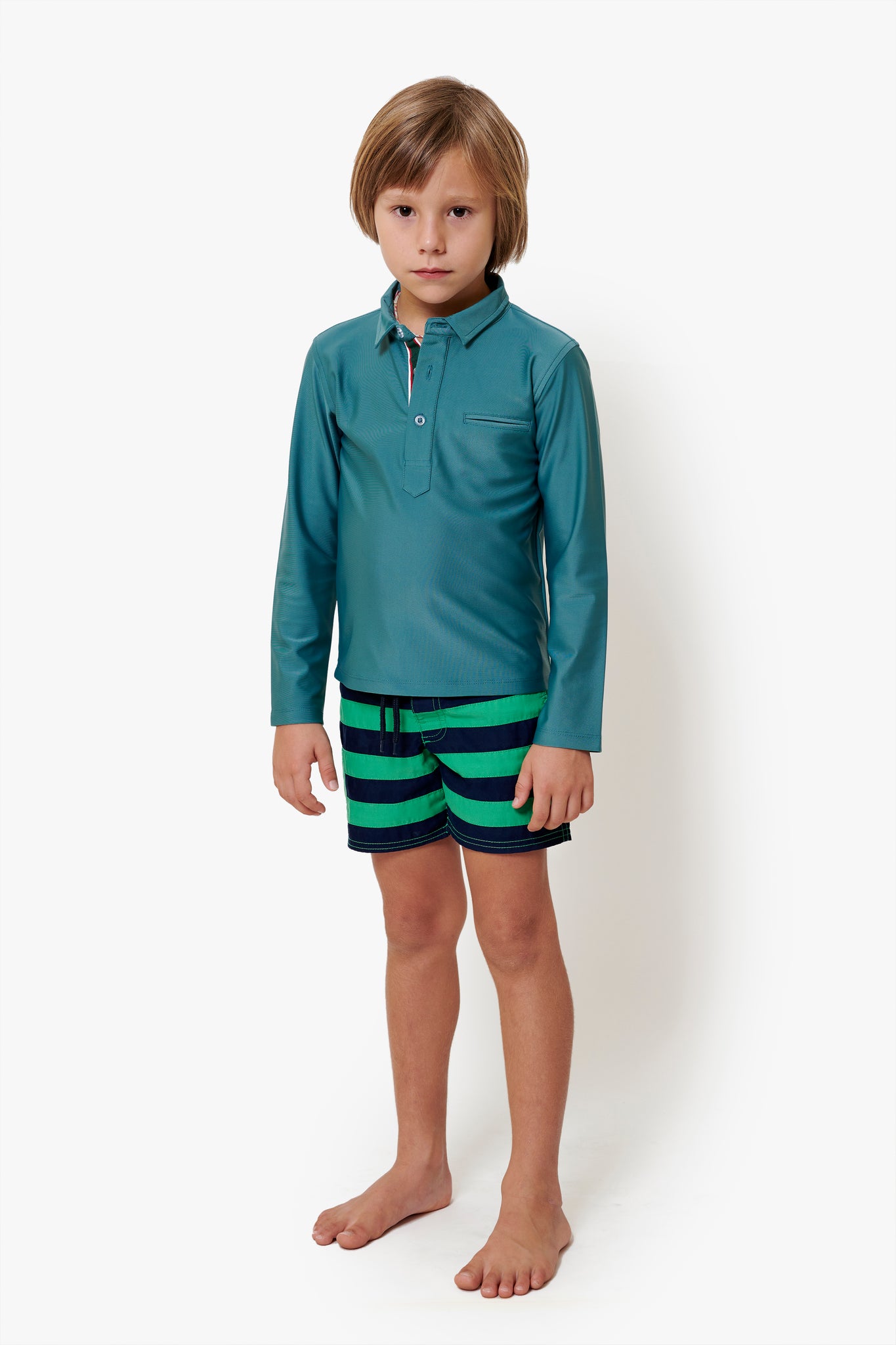 UPF 50+ protective Kids beach wear Rash guard with style Indian Green – So  Chic on the Beach